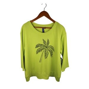 Casey & Key Top Women PXL NWT Lime Green Palm Tree Graphic 3/4 Sleeve